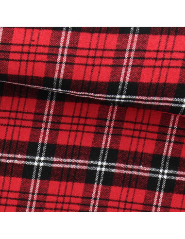 Tissu flanelle tartan écossais - Rouge, noir et blanc