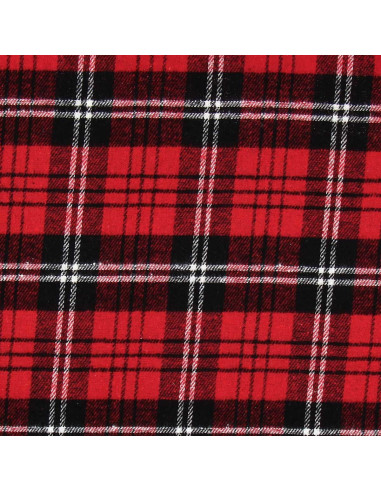 Tissu flanelle tartan écossais - Rouge, noir et blanc