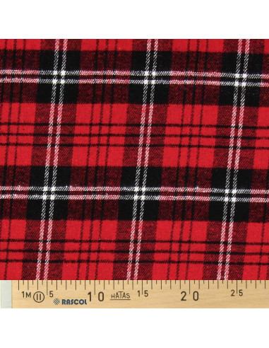 Tissu flanelle tartan écossais - Rouge, noir et blanc