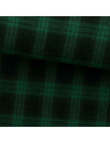 Tissu flanelle tartan écossais - Vert et noir