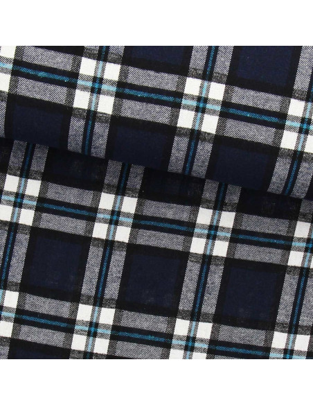 Tissu flanelle tartan écossais - Bleu marine et noir