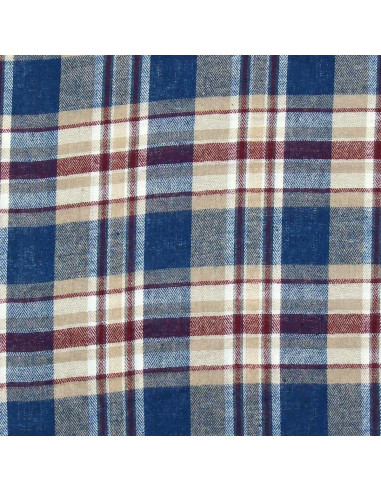 Tissu flanelle tartan écossais - Bleu, beige et rouge