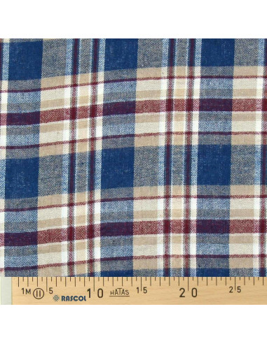 Tissu flanelle tartan écossais - Bleu, beige et rouge