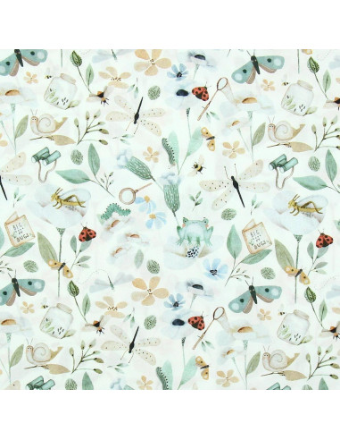 Tissu popeline de coton - Nato blanc et vert