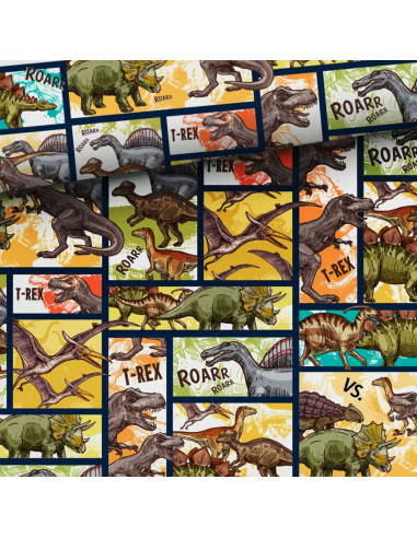 Tissu coton premium - BD dinosaures