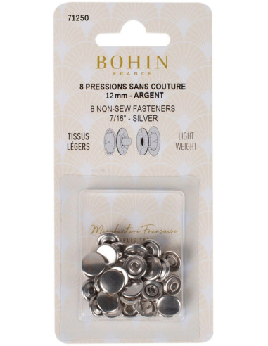 Boite de 8 pressions sans couture jersey 12 mm Bohin - Argent