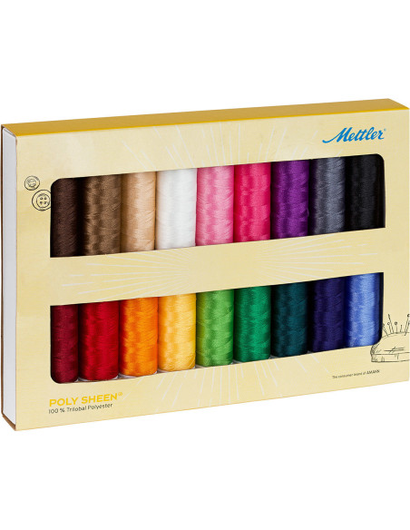 Coffret 18 fils à broder Mettler Polysheen 200m