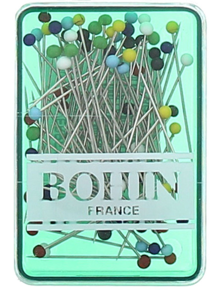 Boite de 80 épingles extra-fines tête de verre assortie Bohin