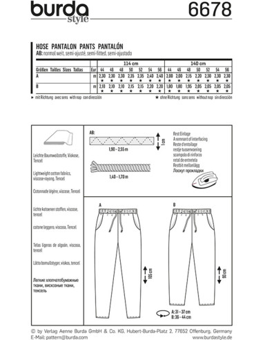 Patron de pantalon - Burda 6678