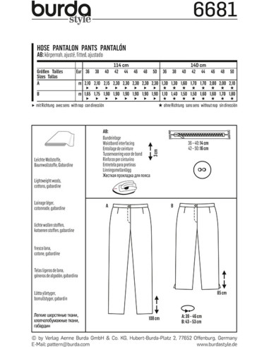 Patron de pantalon - Burda 6681