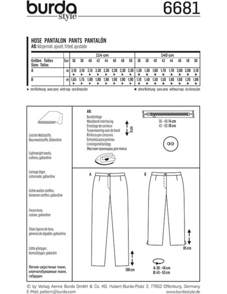 Patron de pantalon - Burda 6681