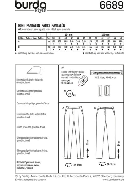 Patron de pantalon - Burda 6689