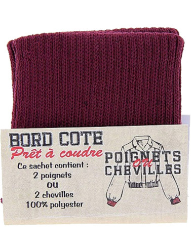 Sachet de 2 poignets bord côte - Bordeaux