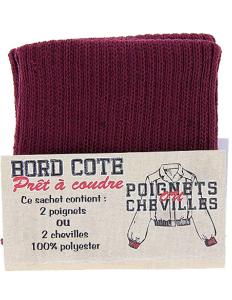 Sachet de 2 poignets bord côte - Bordeaux