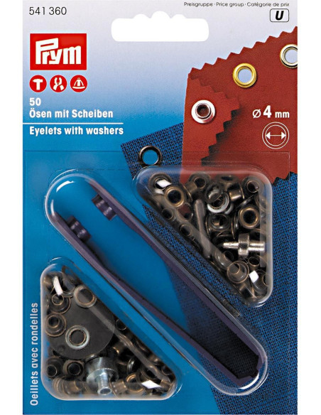 Boite 50 oeillets 4 mm avec outil de pose - Laiton antique