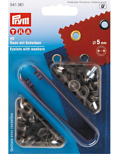Boite 40 oeillets 5 mm avec outil de pose - Laiton antique