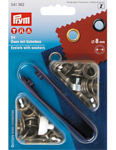 Boite 24 oeillets 8 mm avec outil de pose - Laiton antique