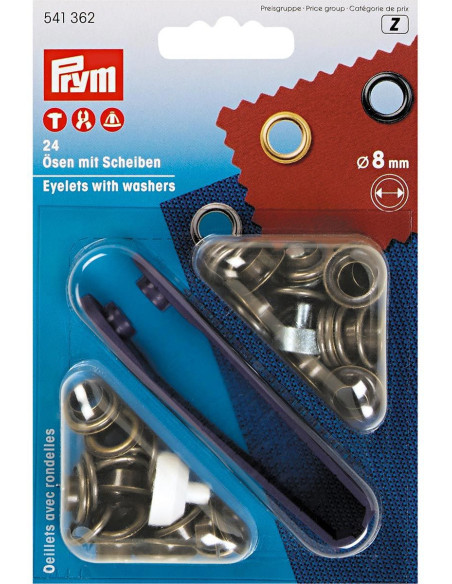 Boite 24 oeillets 8 mm avec outil de pose - Laiton antique