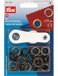 Boite de 15 oeillets 11 mm avec outil de pose - Laiton antique