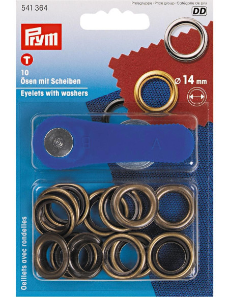 Boite 10 oeillets 14 mm avec outil de pose - Laiton antique