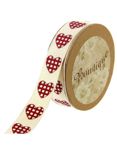Ruban coton coeurs bordeaux vichy - 15 mm x 5 m