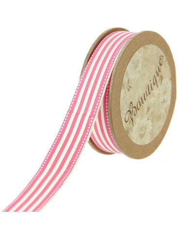 Ruban coton rayures roses - 15 mm x 5 m