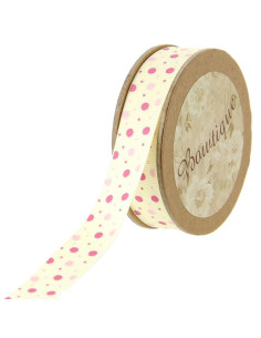 Ruban gros grain pois roses - 15 mm x 5 m