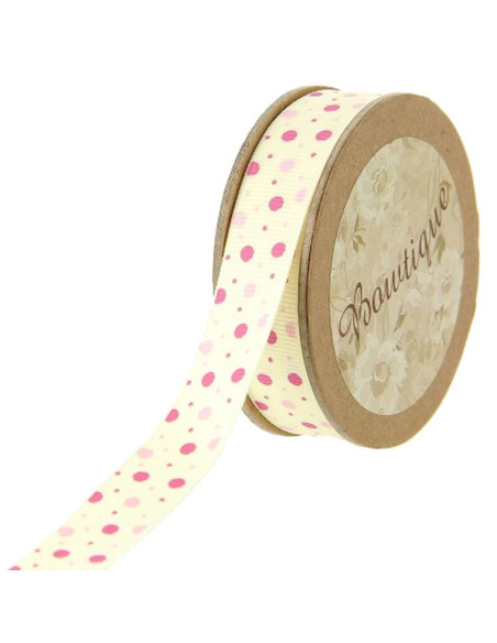 Ruban gros grain pois roses - 15 mm x 5 m