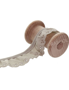 Broderie anglaise froncée sur biais - Taupe