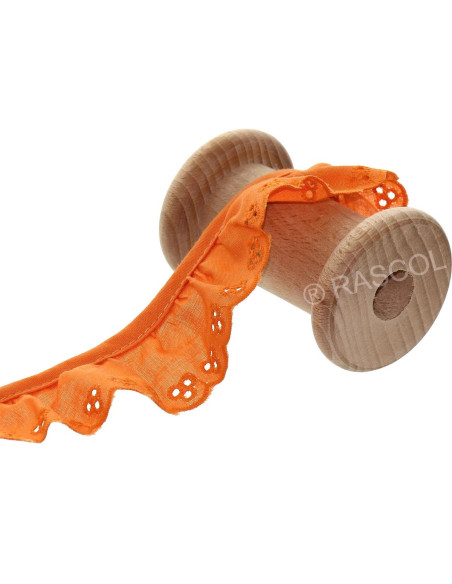 Broderie anglaise froncée sur biais - Orange