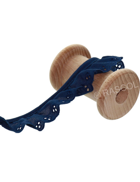 Broderie anglaise froncée sur biais - Bleu marine