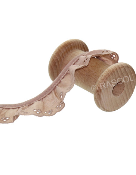 Broderie anglaise froncée sur biais - Beige