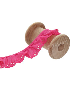 Broderie anglaise froncée sur biais - Fuchsia