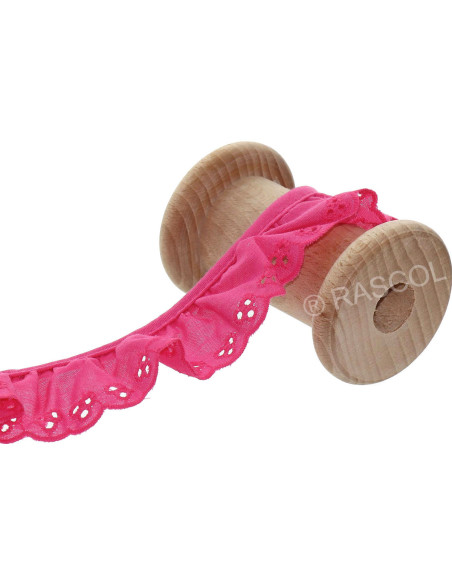 Broderie anglaise froncée sur biais - Fuchsia