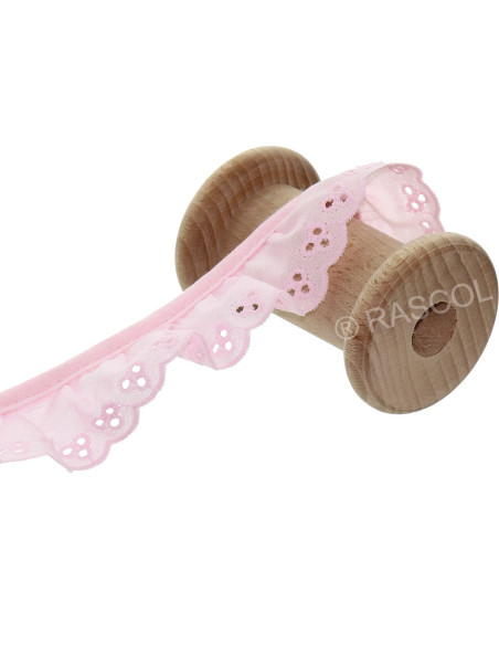 Broderie anglaise froncée sur biais - Rose