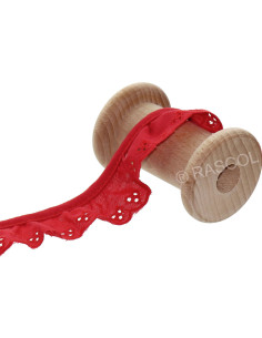 Broderie anglaise froncée sur biais - Rouge