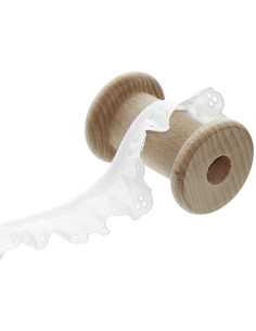 Broderie anglaise froncée sur biais - Blanc