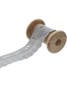 Broderie anglaise avec passe-ruban - Gris clair