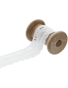 Broderie anglaise avec passe-ruban - Blanc