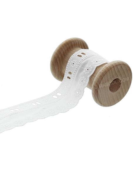 Broderie anglaise avec passe-ruban - Blanc