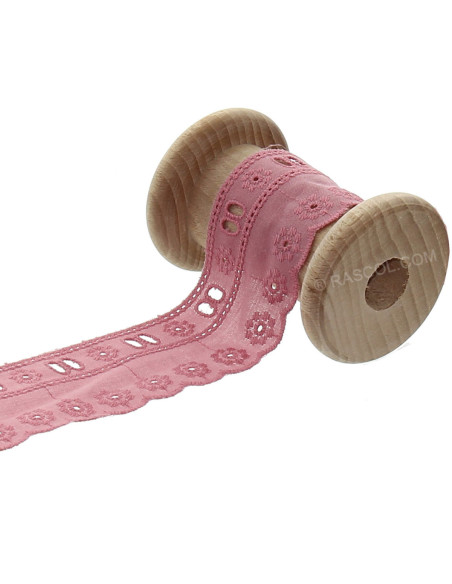 Broderie anglaise avec passe-ruban - Vieux rose