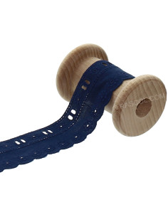 Broderie anglaise avec passe-ruban - Bleu marine