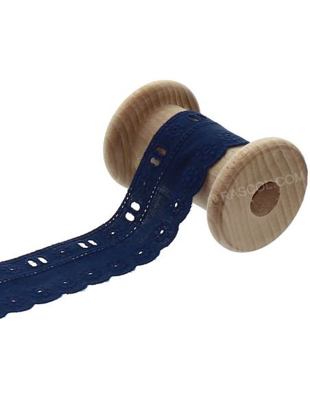 Broderie anglaise avec passe-ruban - Bleu marine