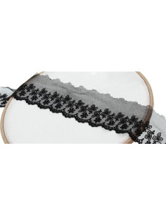 Dentelle broderie fleurs sur tulle - Noir