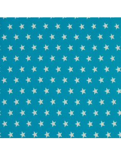 Tissus coton étoiles - Bleu aqua et blanc