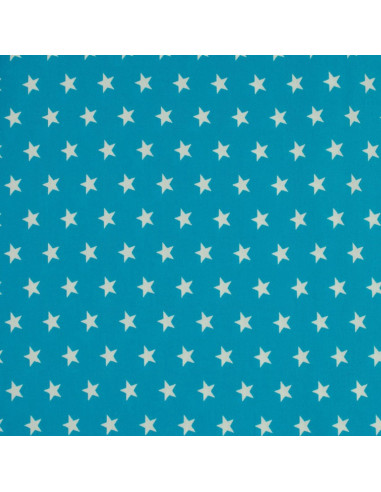 Tissus coton étoiles - Bleu aqua et blanc
