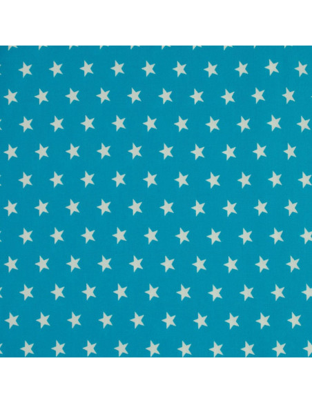 Tissus coton étoiles - Bleu aqua et blanc