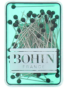 Boite de 80 épingles extra-fines tête de verre noire Bohin