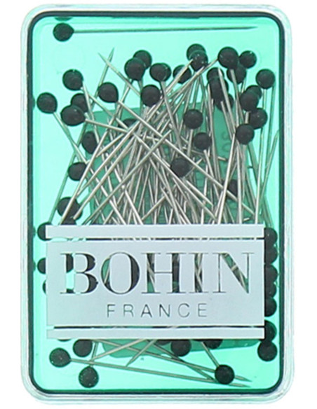 Boite de 80 épingles extra-fines tête de verre noire Bohin