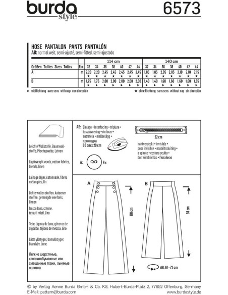 Patron de pantalon - Burda 6573
